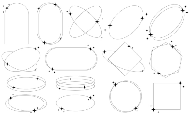 Vecteur ensemble de cadres de lignes abstraites géométriques esthétiques et de formes avec des étoiles boho brutalisme style y2k