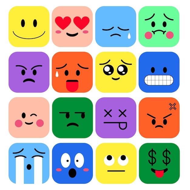 Vecteur ensemble d'emoji carrés