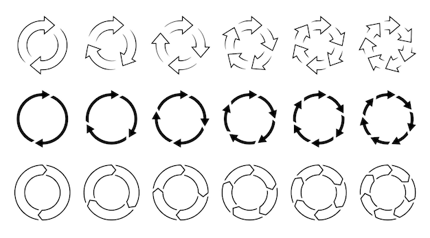 Vecteur ensemble de flèches vectorielles blanches sur fond noir infographie du cercle éléments rotatifs avec 27 ste