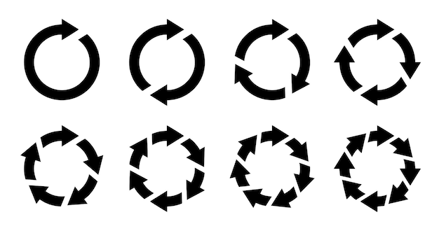 Vecteur ensemble de flèches vectorielles noires infographie du cercle éléments rotatifs avec 1 2 3 4 5 6 7 8 étapes