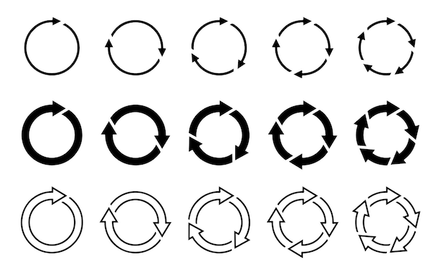 Vecteur ensemble de flèches vectorielles noires infographie du cercle éléments rotatifs avec 1 2 3 4 5 étapes