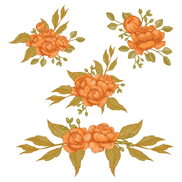 Ensemble de fleur aquarelle Orange flore clipart