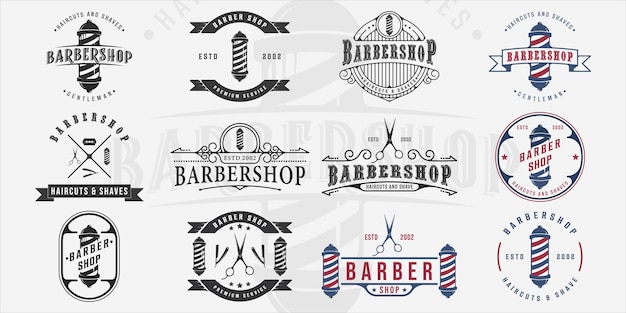 Ensemble de logo vintage de salon de coiffure illustration vectorielle modèle icône collection de bundle de conception graphique