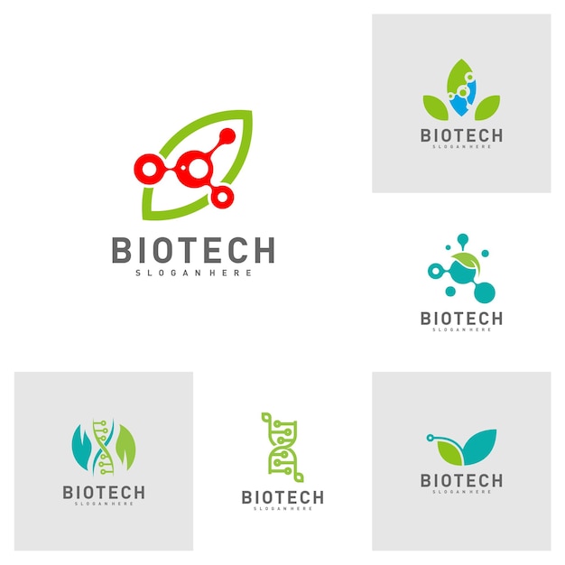 Vecteur ensemble de modèle de logo bio tech leaf molecule dna atom medical or science logo design vector