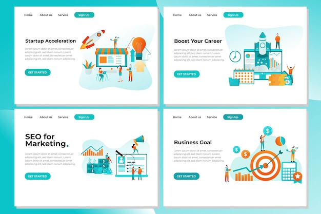 Ensemble de modèles de conception de page de destination pour le marketing SEO d'accélération de démarrage et la cible commerciale