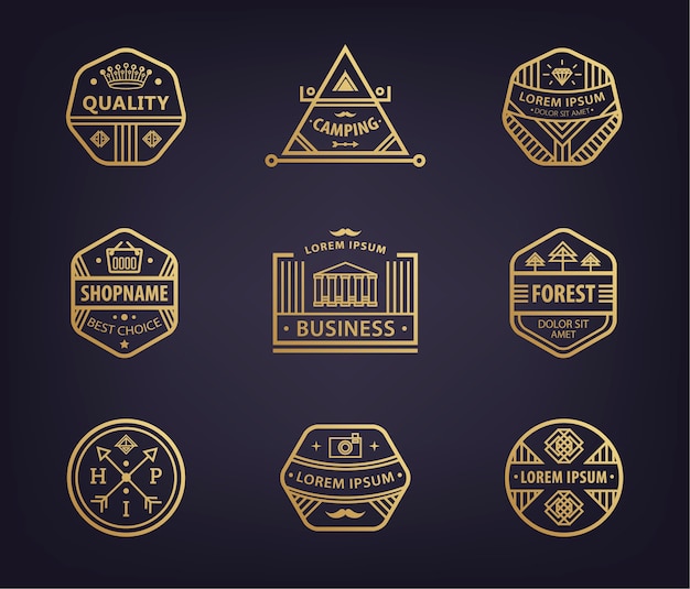 Ensemble de modèles de logotype linéaire et badges avec, divers badges rétro hipster, icônes pour les entreprises. Logos géométriques abstraits de qualité supérieure