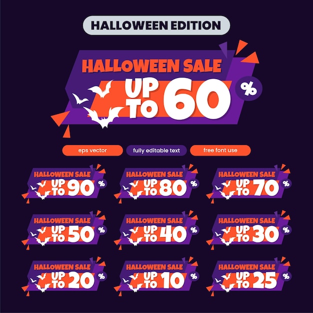 Ensemble de nombre halloween vente 10-90 pour cent de réduction vecteur eps modèle