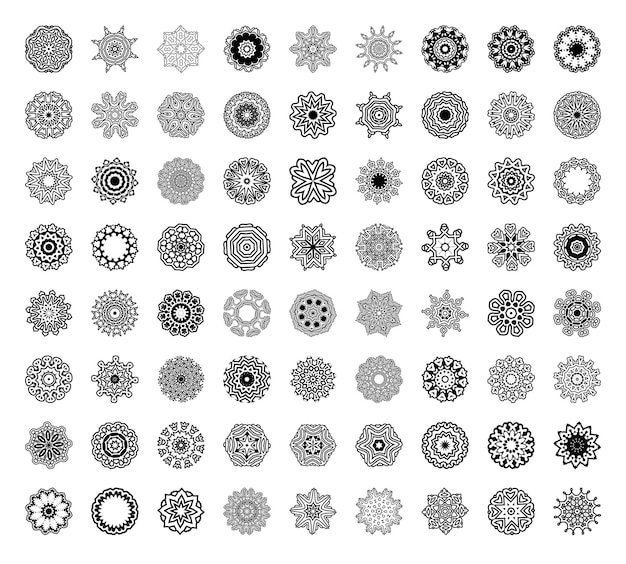 Ensemble d'ornements circulaires géométriques vectoriels Doodle art pour livre de coloriage Ensemble d'ornements géométriques ronds Ensemble de vecteurs mandalas