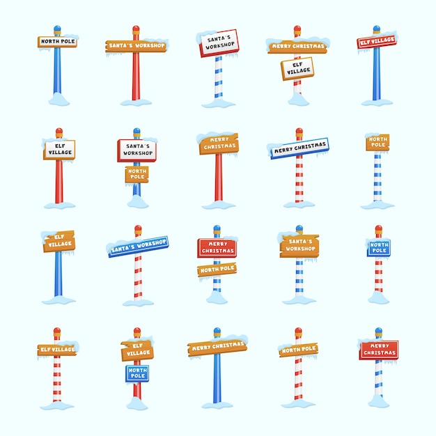 Vecteur ensemble de signes du pôle nord ou sur le thème de noël et de l'hiver. icône de noël signe du pôle nord avec neige et glace.