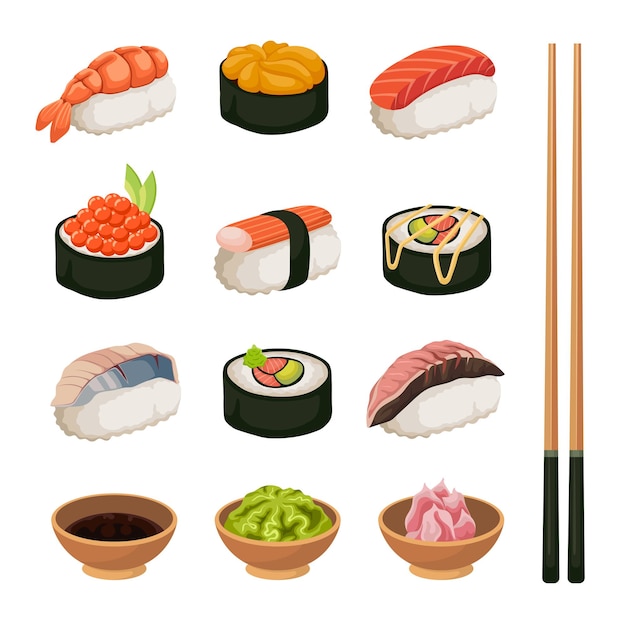 Ensemble de vecteur de sushi Illustration de la nourriture