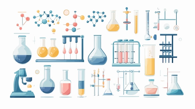 Vecteur Équipement de laboratoire de chimie et affichage de diagrammes dans un éclairage brillant