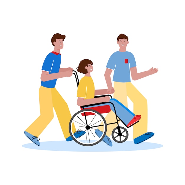 Femme handicapée s'amuser avec des amis, illustration