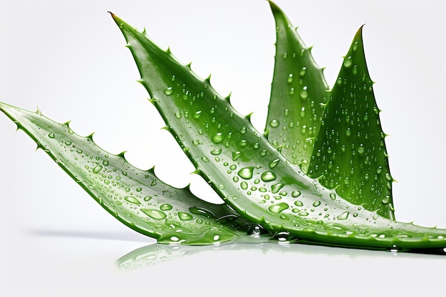 Vecteur feuille d'aloe vera isolée feuilles d'aloé vera avec des gouttes d'eau isolées sur fond blanc