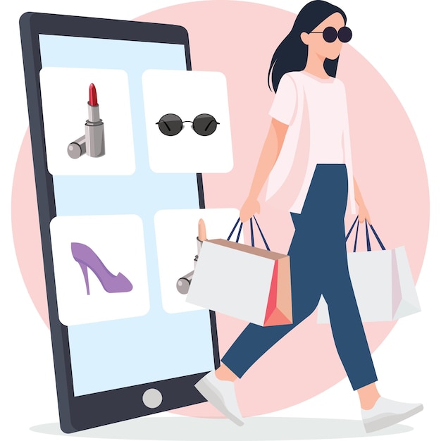 Des filles faisant des achats en ligne Illustration