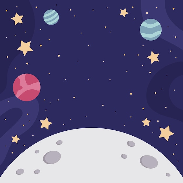 Fond d'espace de dessin animé avec des planètes et la lune