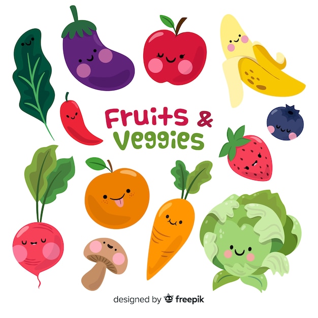 Fond de fruits et légumes dessinés à la main