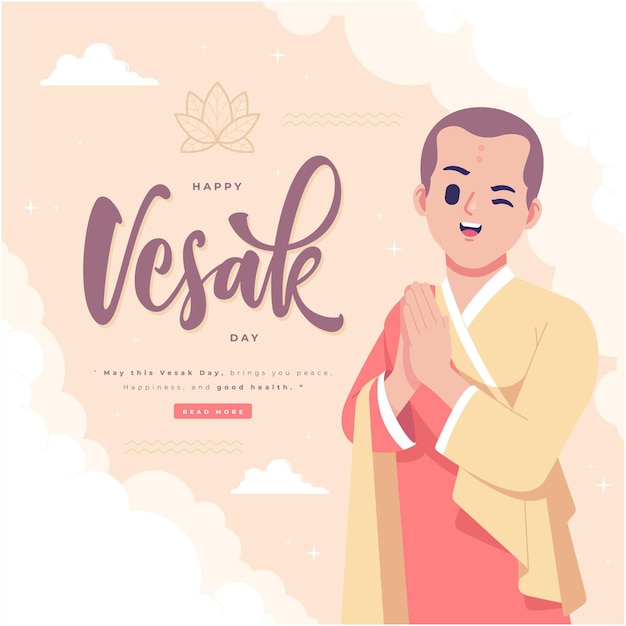 fond d'illustration de jour de vesak heureux dessiné à la main