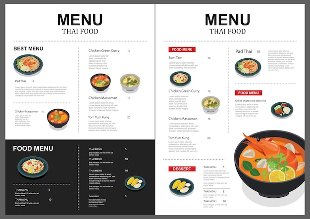 Vecteur fond de modèle de restaurant de menu de cuisine thaïlandaise utilisation pour la brochure de dépliant d'impression d'affiche