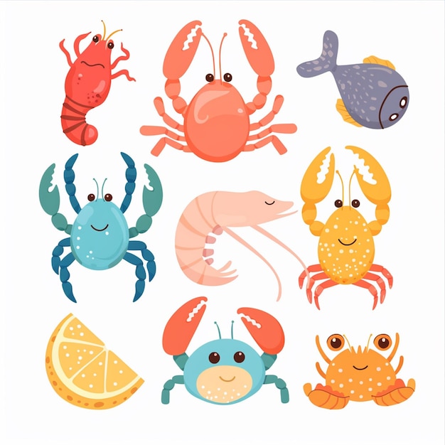 Vecteur fruits de mer vecteur restaurant menu de mer poisson illustration nourriture crabe crevettes de l'océan design frais