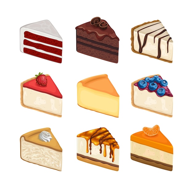 Vecteur gâteau sucré dessert dessert gateau vector set illustration