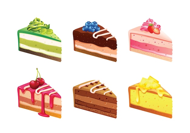 Vecteur gâteau de vecteur aliments sucrés dessert gateau vector set illustration