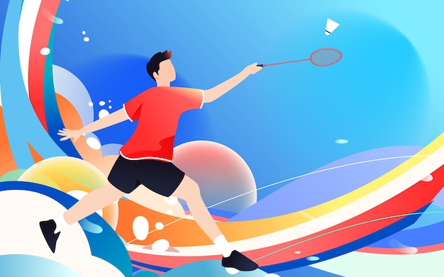 Vecteur les gens jouent au badminton dans un match, les gens font de l'exercice, illustration vectorielle