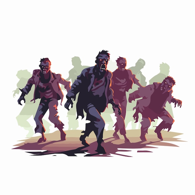 Vecteur un groupe effrayant de zombies qui marchent horreur monstre d'halloween image