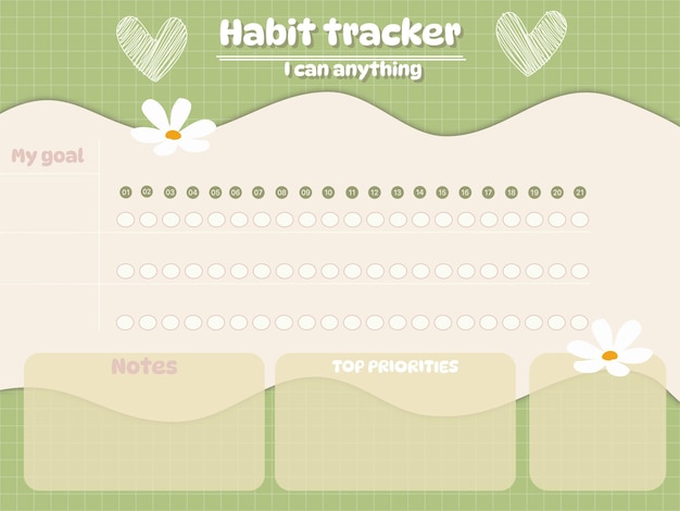 Vecteur habit tracker planificateur quotidien inspiration papier à lettres conception pages d'art imprimables pour les étiquettes