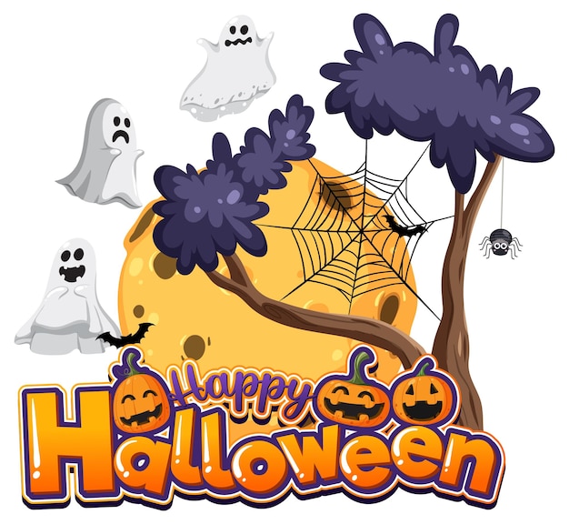 heureux, halloween, texte, logo, dessin animé, concept