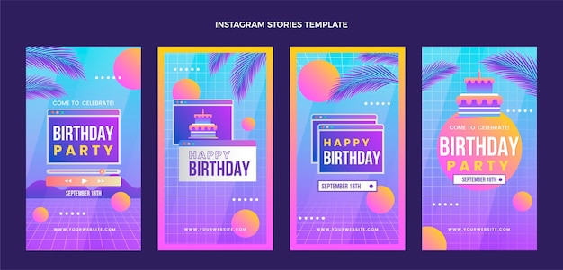 Histoires instagram d'anniversaire dégradé rétro vaporwave