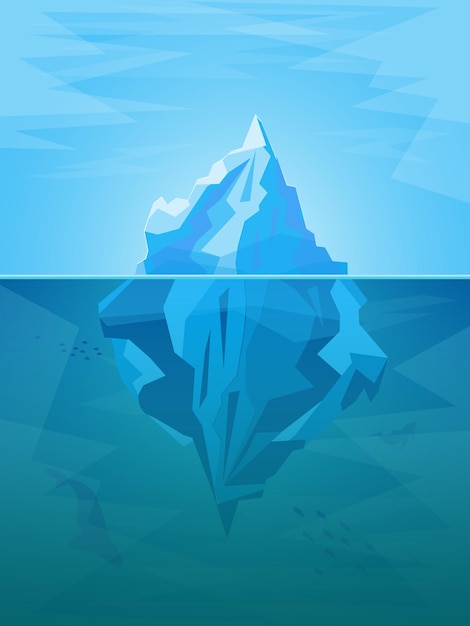 Iceberg de dessin animé dans l'océan avec style design plat partie sous-marine