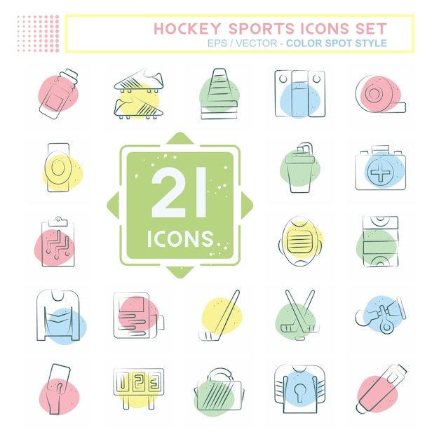 Icon Set Hockey Sports liés au symbole sportif Color Spot Style illustration simple