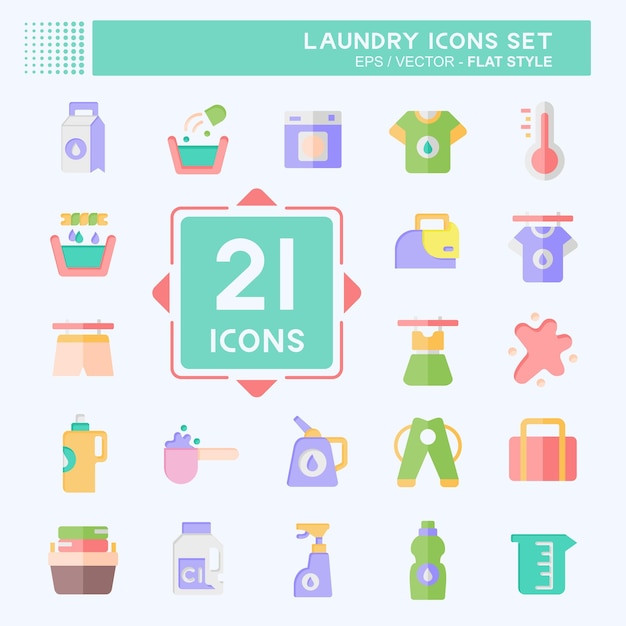 Icon Set Laundry lié au style plat du symbole de nettoyage