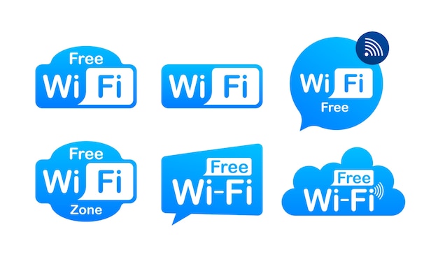 Vecteur icône bleue de zone wifi gratuite. concept de signe wifi gratuit ici.