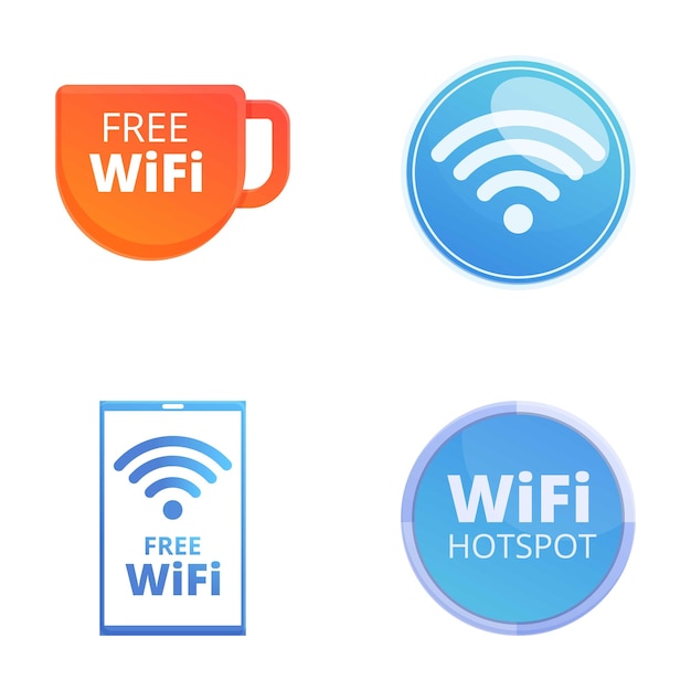 Vecteur icones de connexion wi-fi définies vecteur de dessin animé point d'accès wi-fi sans fil et gratuit