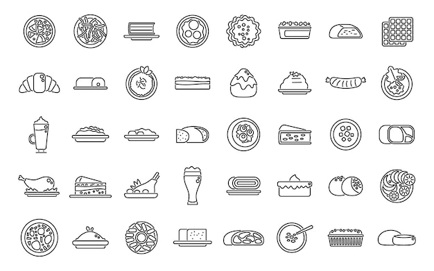 Icônes de la cuisine autrichienne définies vecteur de contour Boulangerie Strudel