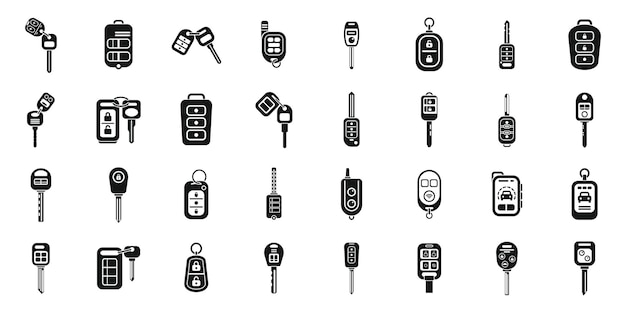 Icônes du système d'alarme de voiture définies vecteur simple clé de voiture