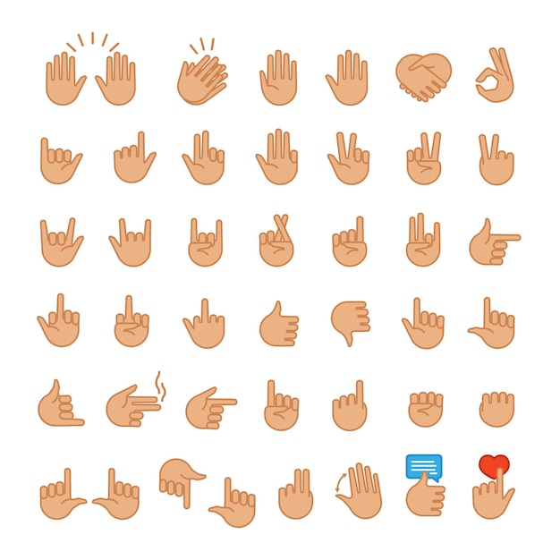 Vecteur les icônes de gestes de main définissent le style plat pour votre projet de conception d'application vector illustration