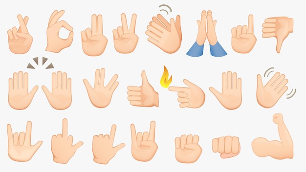 Vecteur icones de gestes à la main de la peau blanche de l'emoji