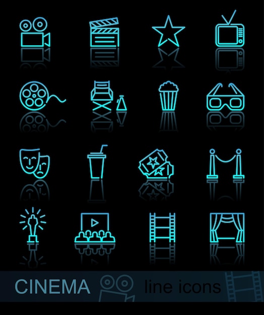 Vecteur icônes de ligne de cinéma