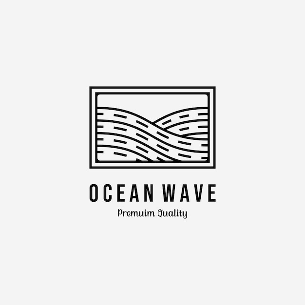 Idée minimaliste de Wave Logo Vector Illustration Design de Line Art Ocean Logo