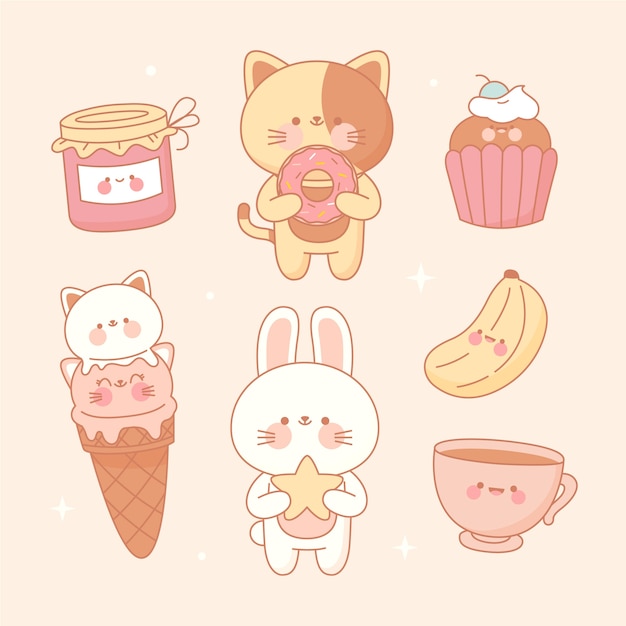 Vecteur illustration de la collection de kawaii dessinée à la main