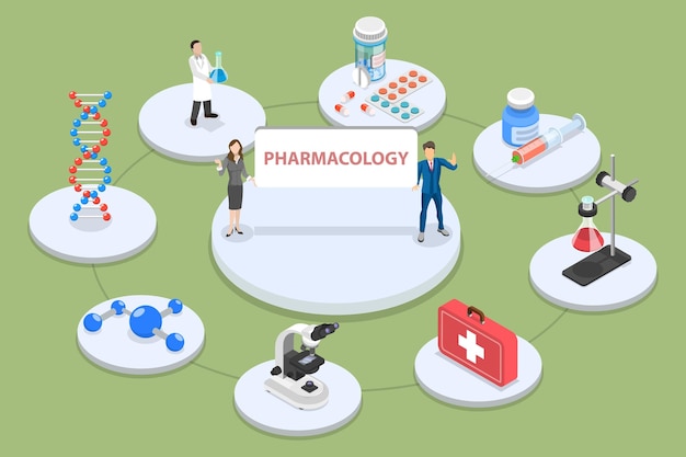 Vecteur illustration conceptuelle de la pharmacologie par vecteur plat isométrique 3d