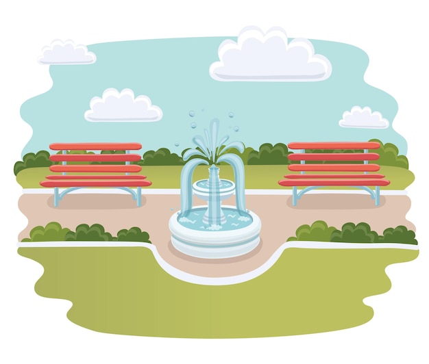 Vecteur illustration de dessin animé mignon d'une fontaine dans le parc