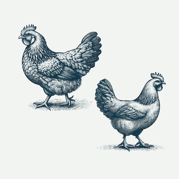 Vecteur illustration dessinée à la main de deux poulets