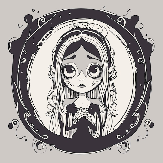 illustration dessinée à la main halloweenillustration dessinée à la main halloweenfille aux cheveux longs et aux yeux hall