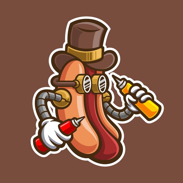 Vecteur illustration du personnage de hot-dog steampunk