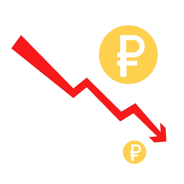 Vecteur illustration de l'icône plate de chute du rouble concept de chute du rouble