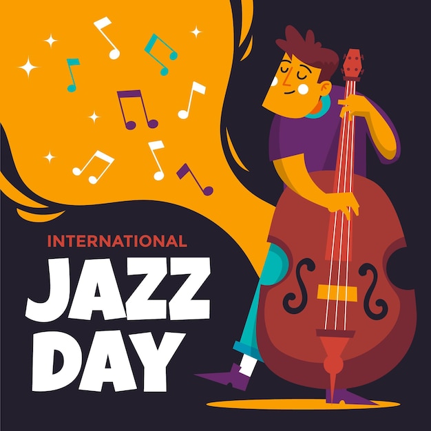 Illustration de la journée internationale du jazz avec homme et basse