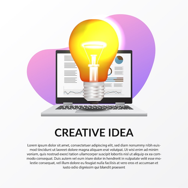 Illustration d'une lampe avec ordinateur portable avec données infographiques pour le travail créatif de l'entreprise